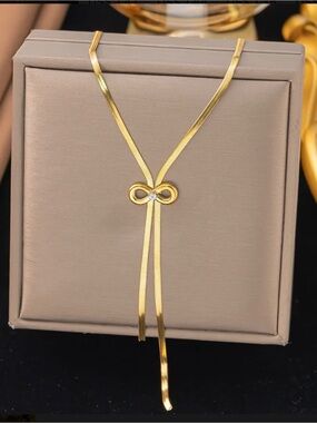 Gold Lariat Necklace with Infinity Pendant